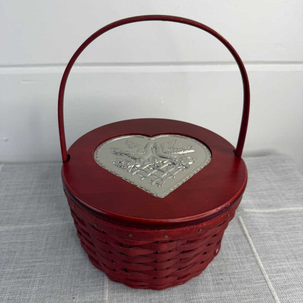 Longaberger Be My Valentine Red Basket with Lid Love Birds 2005 Cottagecore